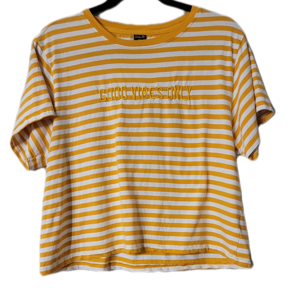 Vibe 'N Good Vibes Only Crop Tee Size XL Striped